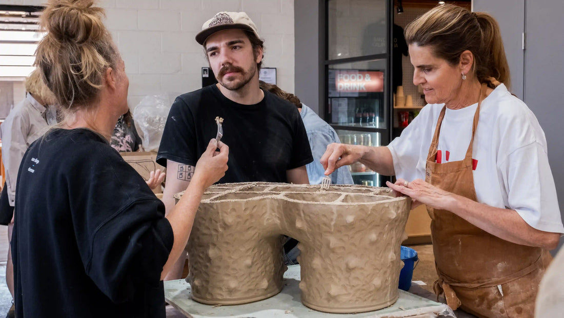 Austin Coudriet in his ceramics furniture workshop in San Diego Clay studio Tao Of Clay