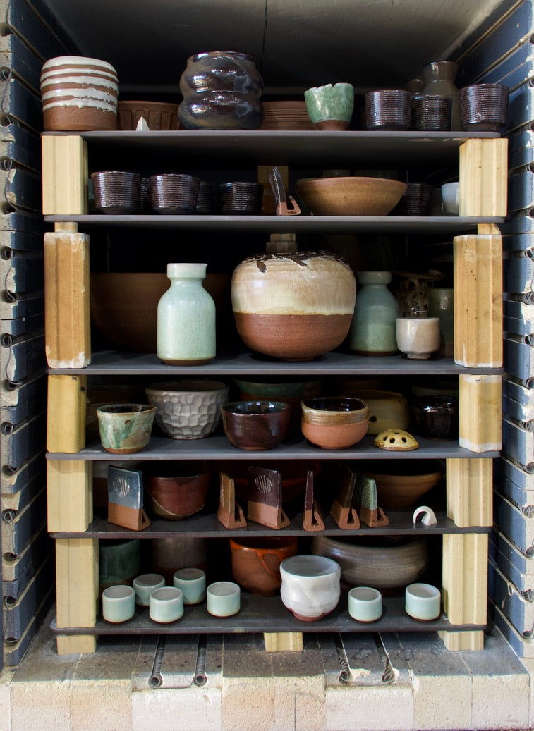 Student's work at Tao of Clay Ceramic Studio after all the work has been fired. Pottery with custom Tao of Clay developed glazes.