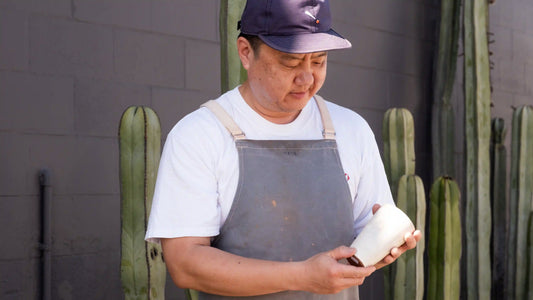 Eric Chang in front of Tao ofClay, San Diego, California, ceramic studio 