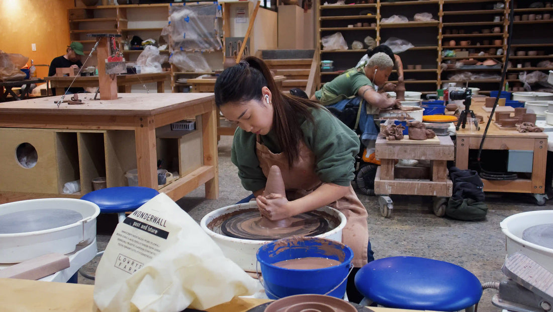 Tao Of Clay ceramicist Kay Tse throws Ceramic slow feeders for dogs for the 2025 San Diego Pottery Tour. 